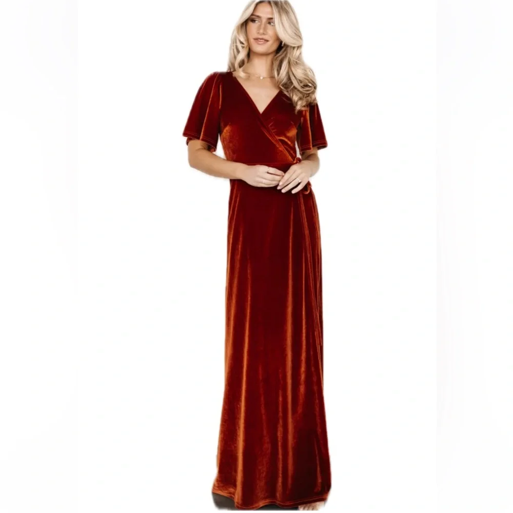 NWT Baltic Born Meghan Terracotta Velvet Maxi Dress Wrap XS Wedding Guest Dress